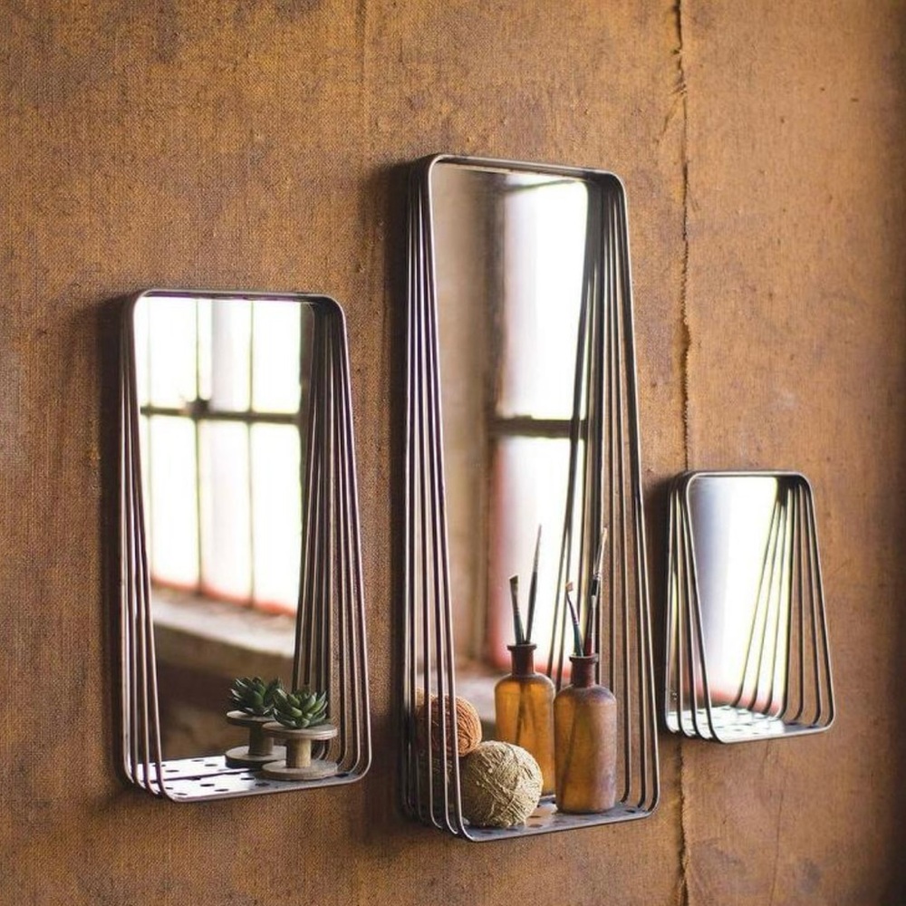 WEST ELM 3-pc Modern Industrial Wall Mirror Shelf Set #07252510